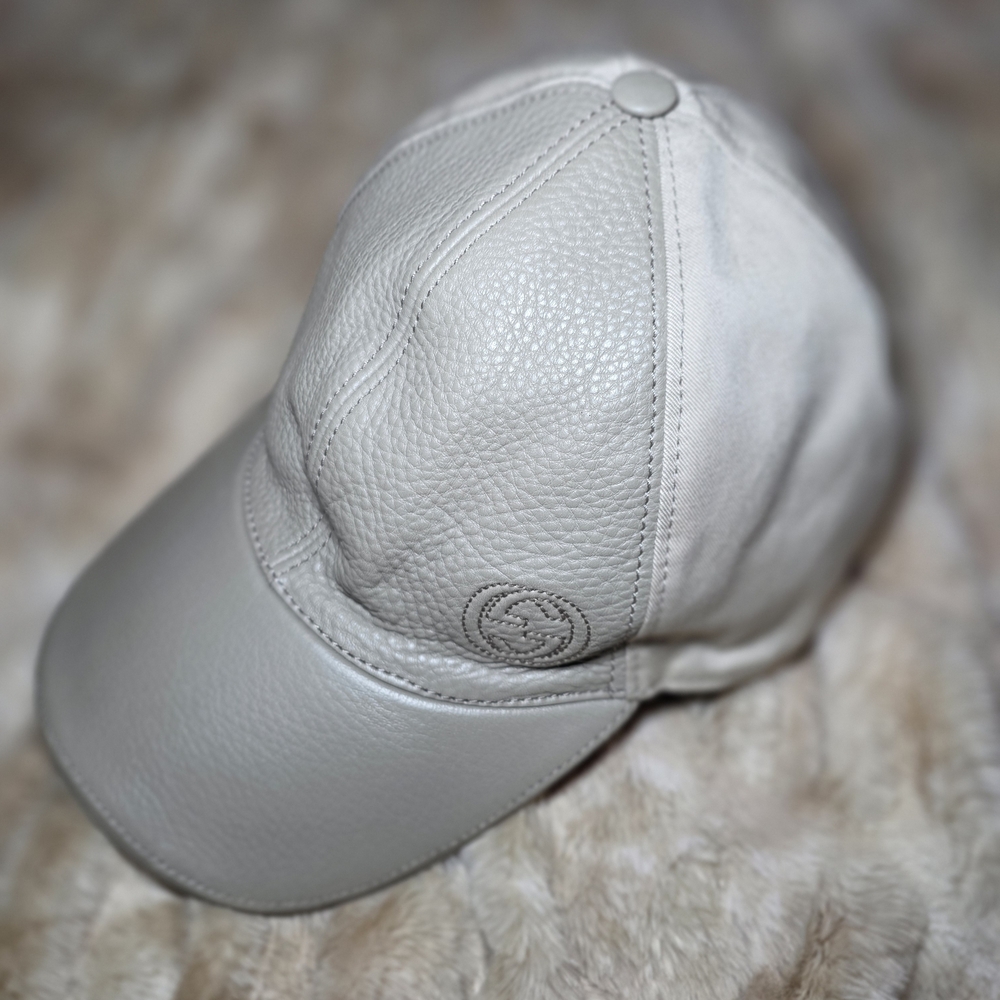 Gucci Beige Leather Baseball Cap | Made in Italy | Adjustable | Size M